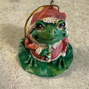 Festive Frog Ornament in Red and Green